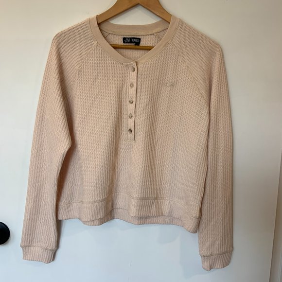 NWOT Team LTD Pale Peach Waffle Long Sleeved Henley Style Top Size Medium - Picture 3 of 9